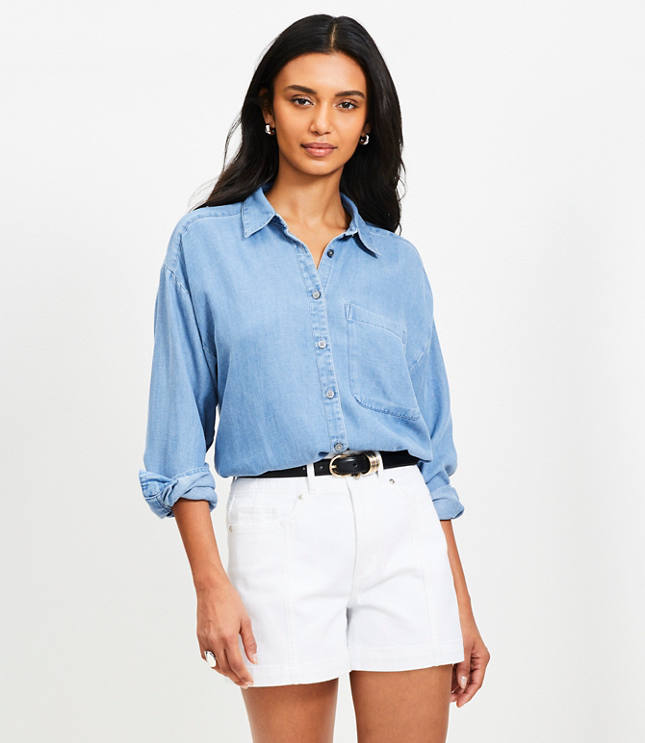 Poplin Seamed Blouson Back Shirt