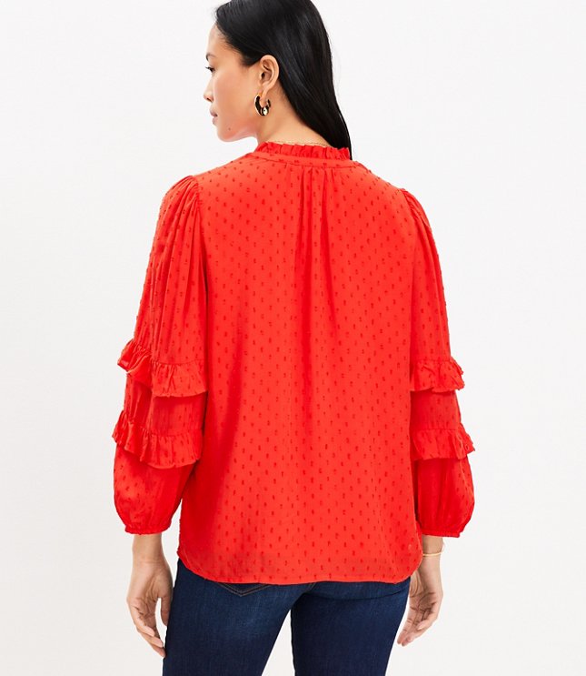 Petite Clip Ruffle Button Blouse