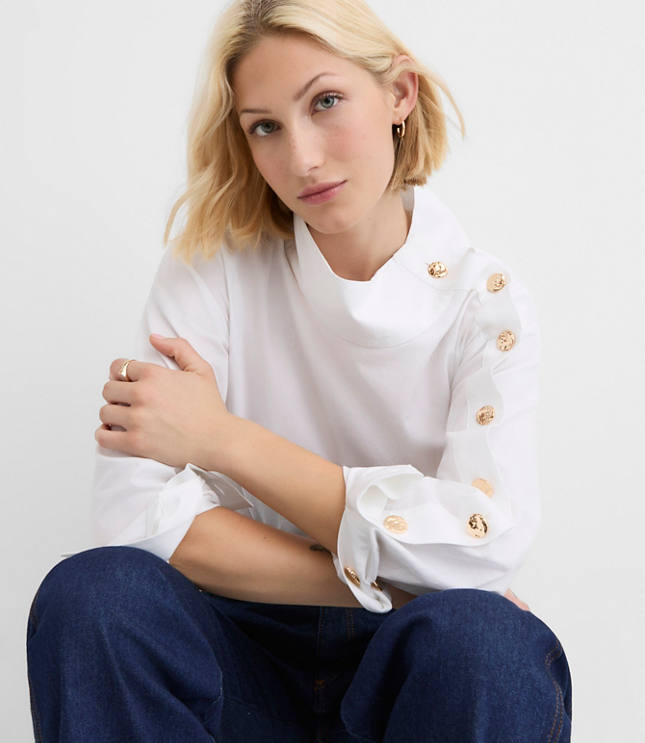 Button Sleeve Mock Neck Shirt