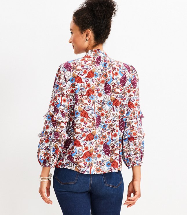 Petite Peacock Ruffle Button Blouse