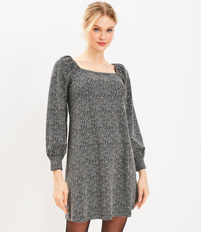 Floral Linen Blend Long Sleeve Shift Dress