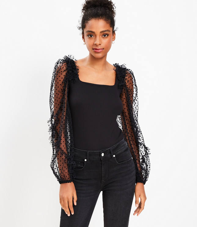 V Neck Blouse /mesh Sleeves /black Sheer Blouse /see Through Top