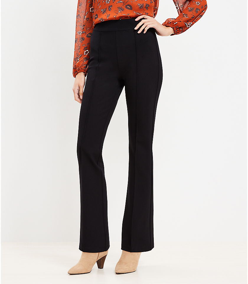 Petite Pintucked Pull On Flare Pants in Sculpting Ponte