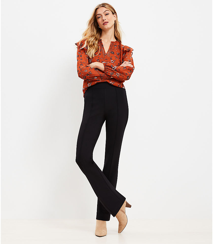 Petite Pintucked Pull On Flare Pants in Sculpting Ponte