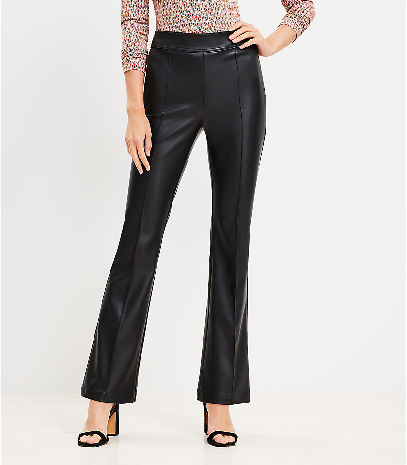 Petite Pintucked Side Zip Flare Pants in Faux Leather