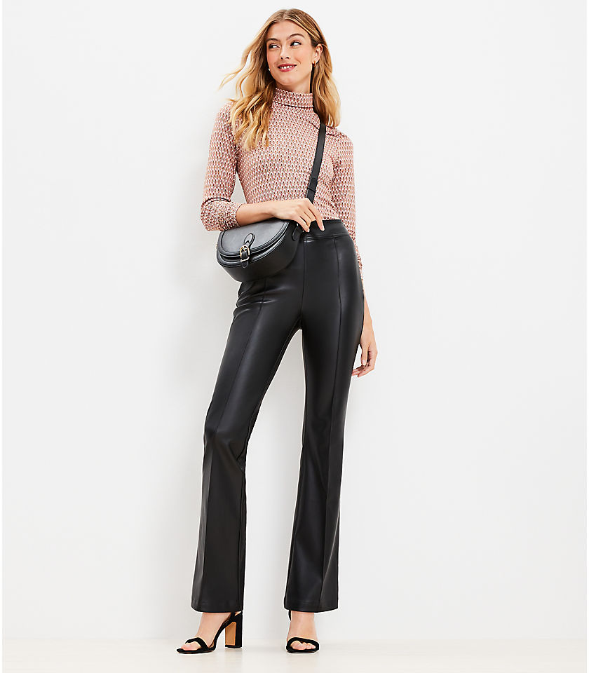 Petite Pintucked Side Zip Flare Pants in Faux Leather