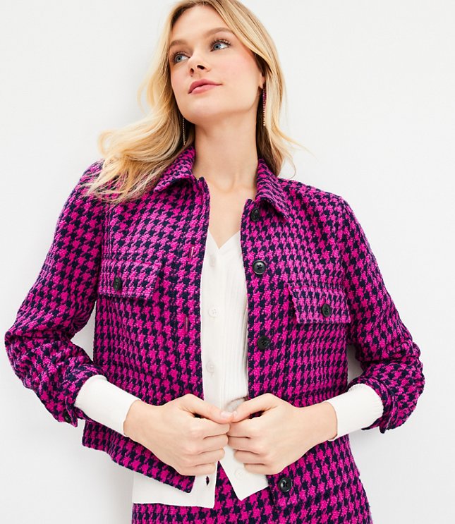 Houndstooth Textured Cropped Shirt Jacket