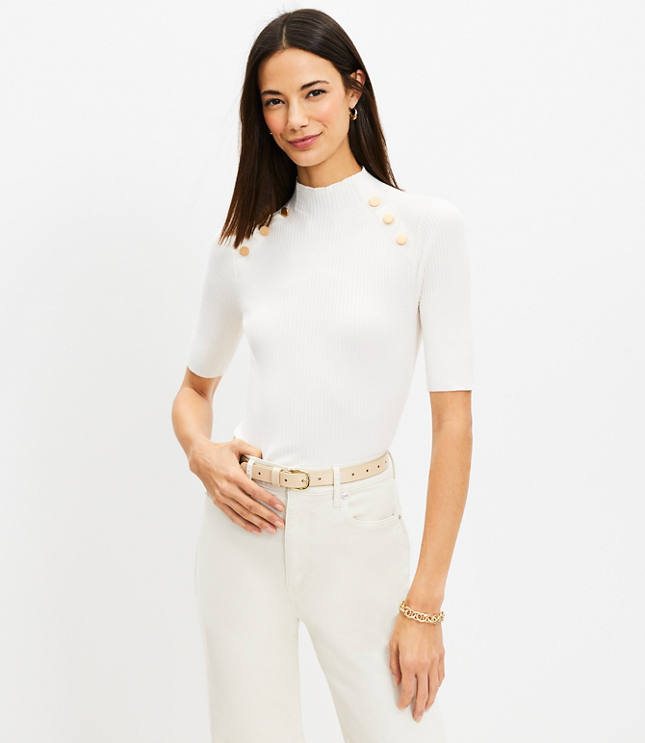 Ribbed Turtleneck Sweater - Whisper White