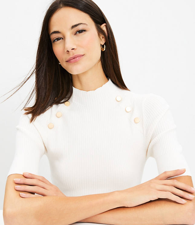 Ribbed Turtleneck Sweater - Whisper White