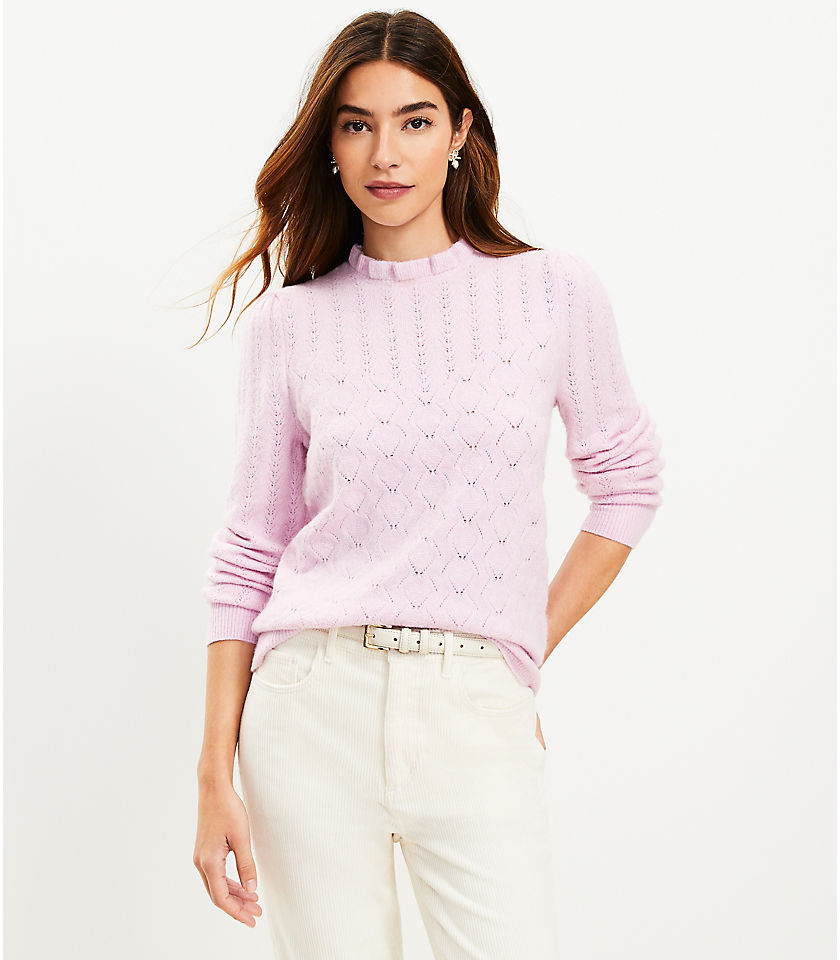 Pointelle Ruffle Neck Sweater
