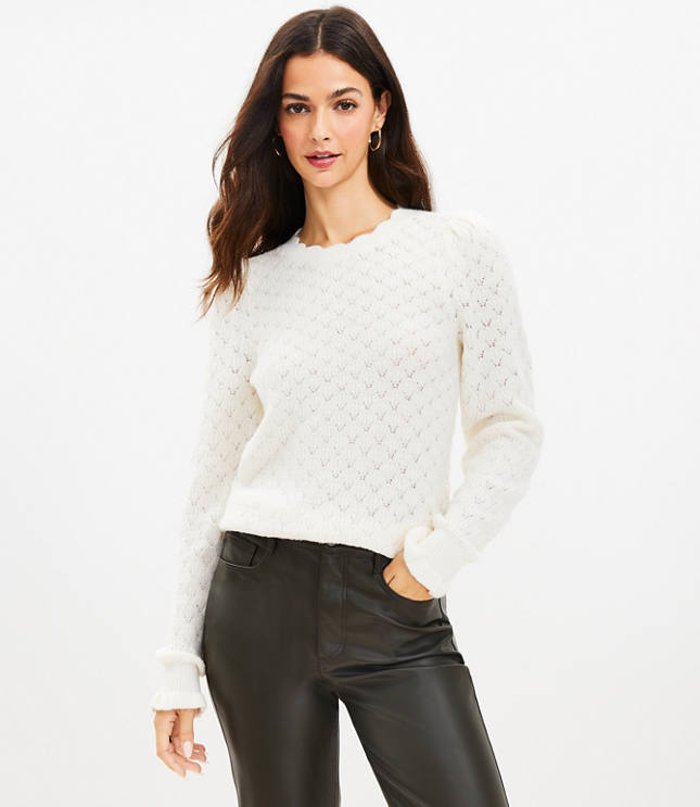 Scalloped Neck Pointelle Sweater