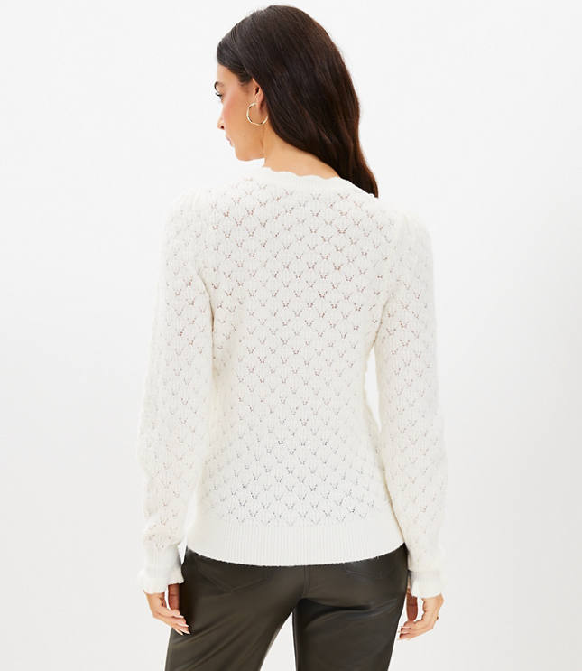 Scalloped Neck Pointelle Sweater