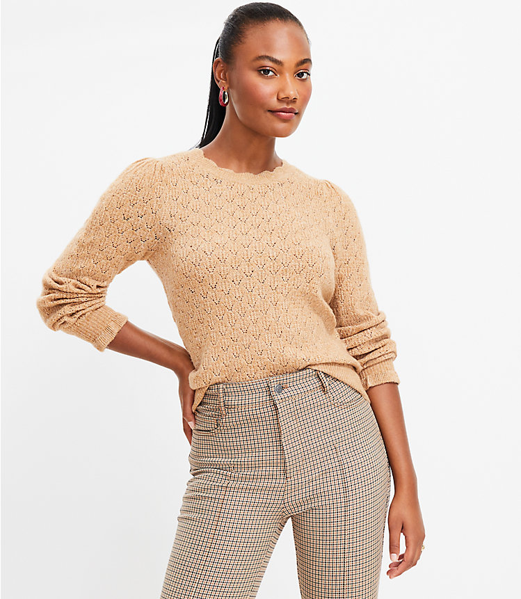 Scalloped Neck Pointelle Sweater image number null