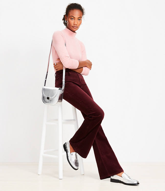 Petite Five Pocket Slim Flare Pants in Velvet