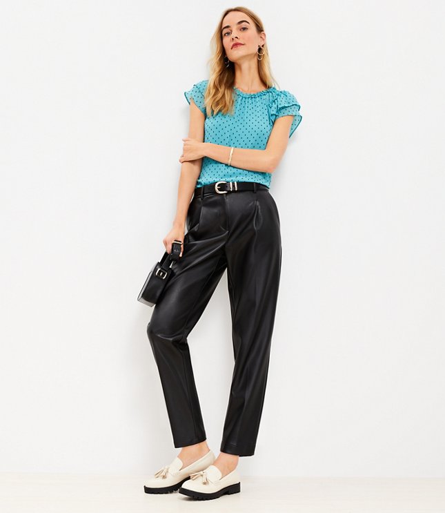 Tall Pleated Tapered Pants in Faux Leather
