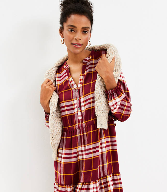 Loft Plaid Tiered Shirtdress, Brand: Loft, Size: - Depop