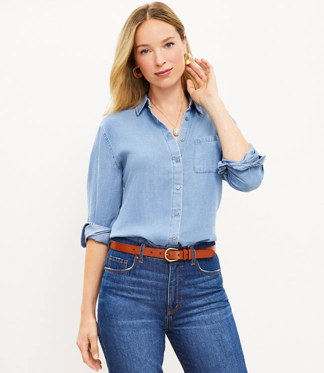 Petite Slim-fit chambray shirt curated on LTK