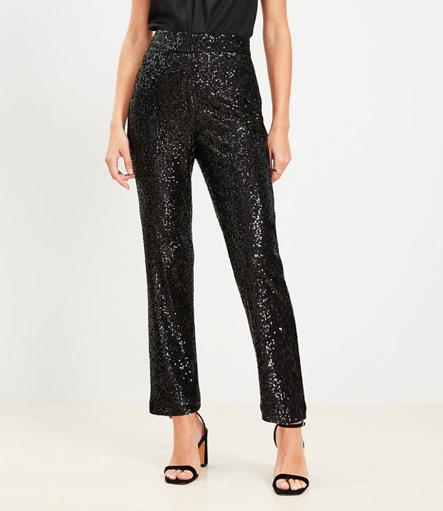 High waist black sequins pant