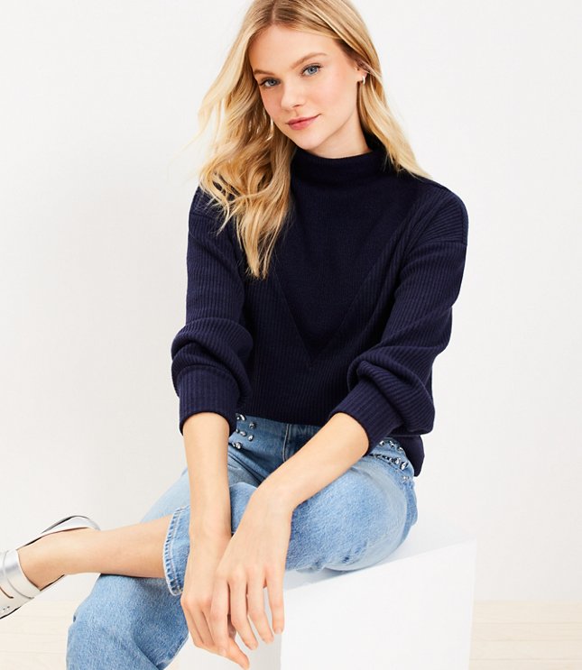 Ribbed Yoke Cozy Mock Neck Top