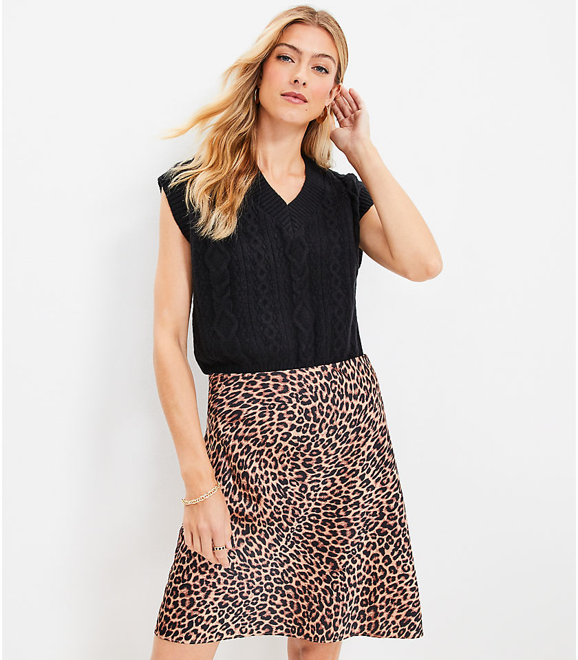 Petite Leopard Print Bias Skirt