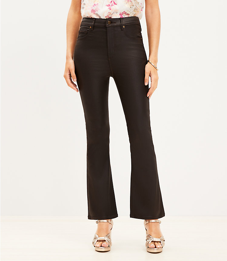 Coated High Rise Kick Crop Jeans in Brown image number 0