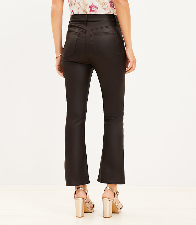 Coated High Rise Kick Crop Jeans in Brown image number 2