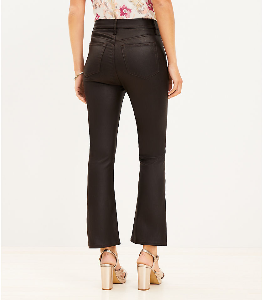 Coated High Rise Kick Crop Jeans in Brown