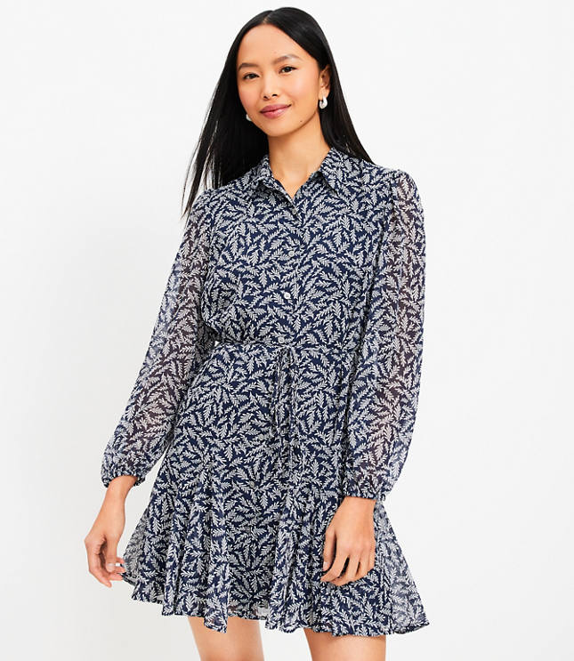 allbrand365 Womens Allover Print Godet Hem Belted Shirt Dress