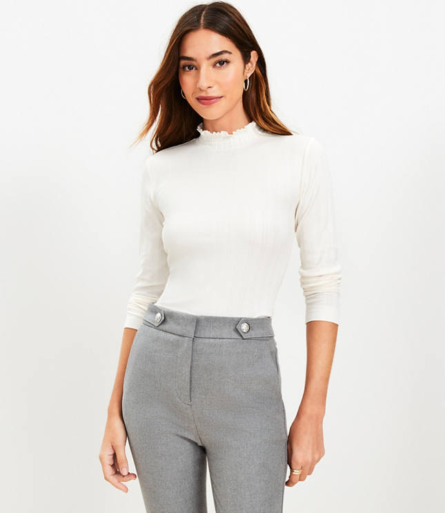 Ribbed Yoke Cozy Mock Neck Top