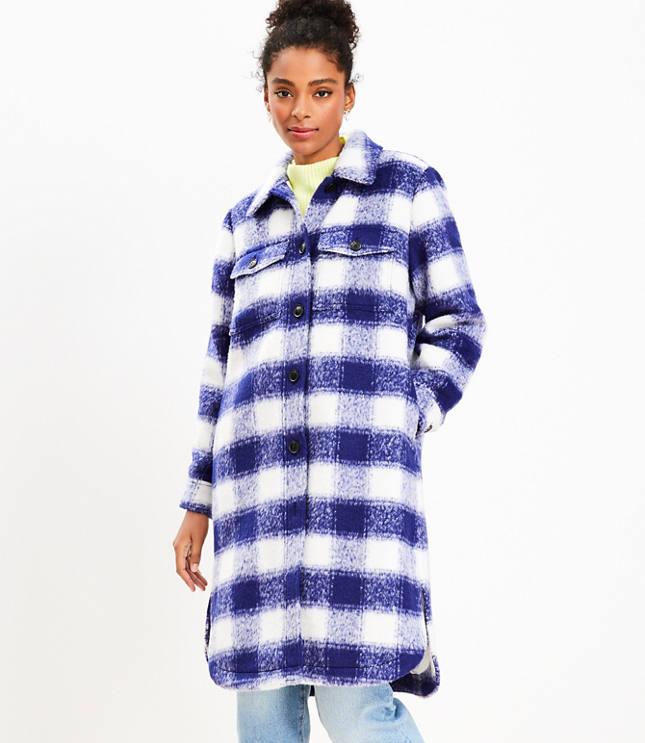 Brushed Long Shirt Jacket - Blue Multi