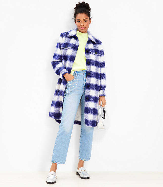 Brushed Long Shirt Jacket - Blue Multi