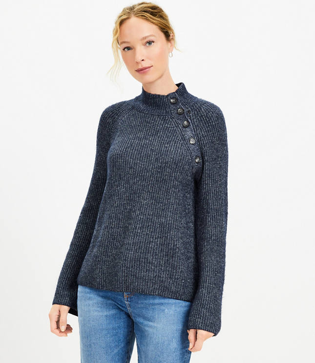 Scalloped Split Neck Halter Sweater - Deep Space Blue