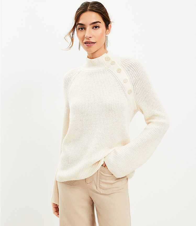 Ribbed Button Neck Flare Sleeve Sweater image number 0