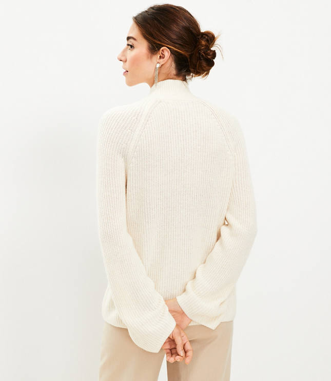 Ribbed Button Neck Flare Sleeve Sweater