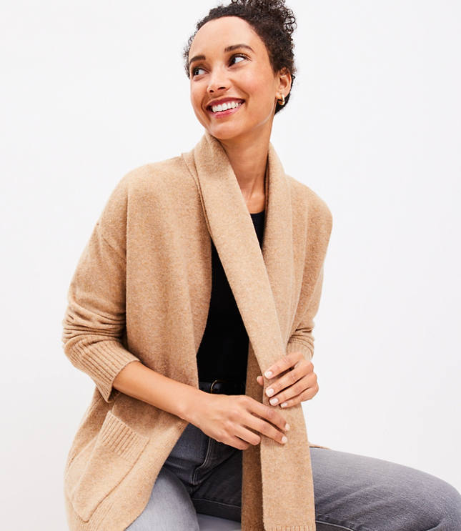 Scarf Neck Open Pocket Cardigan