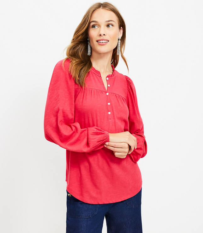 Ribbed Ruffle Mock Neck Top