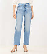 Rhinestone High Rise Straight Jeans in Vintage Distressed Wash carousel Product Image 1