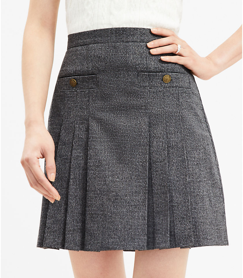 Petite Houndstooth Brushed Flannel Pleated Pocket Skirt