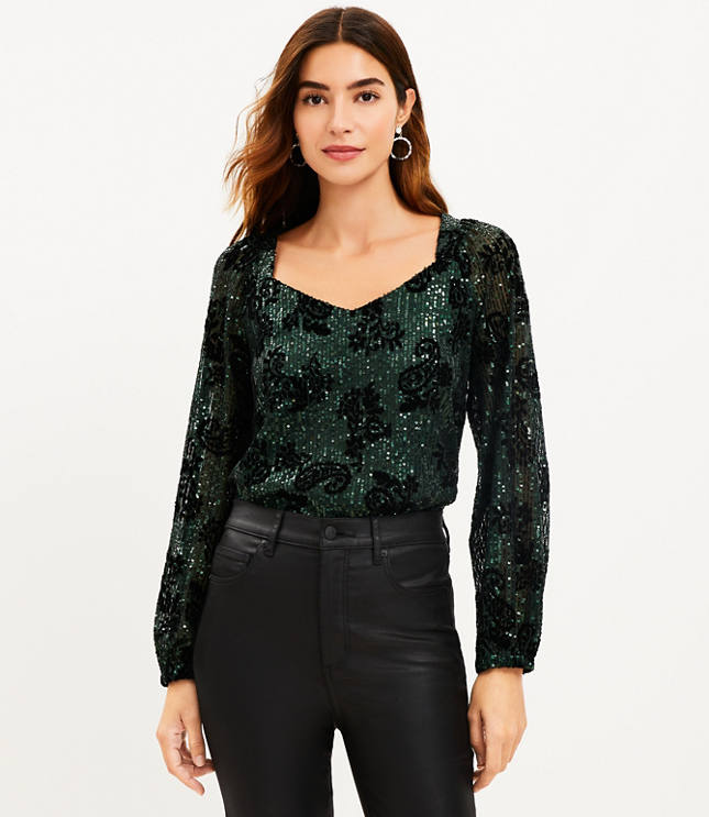 sweetheart neck sequined blouse