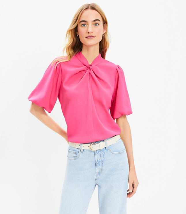 Twist Bubble Sleeve Blouse