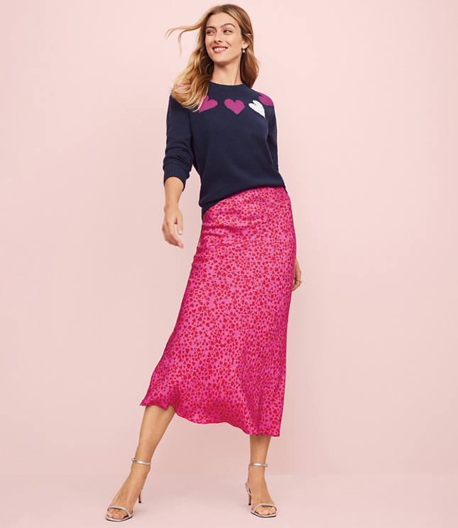 Pink heart print midi skirt sale