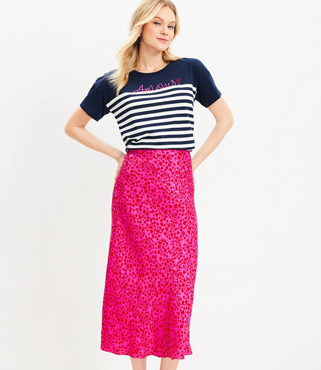 Heart Jacquard Bias Midi Skirt