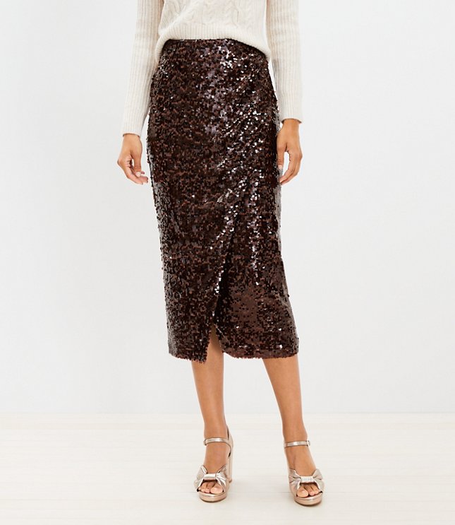 Sequin Wrap Midi Skirt