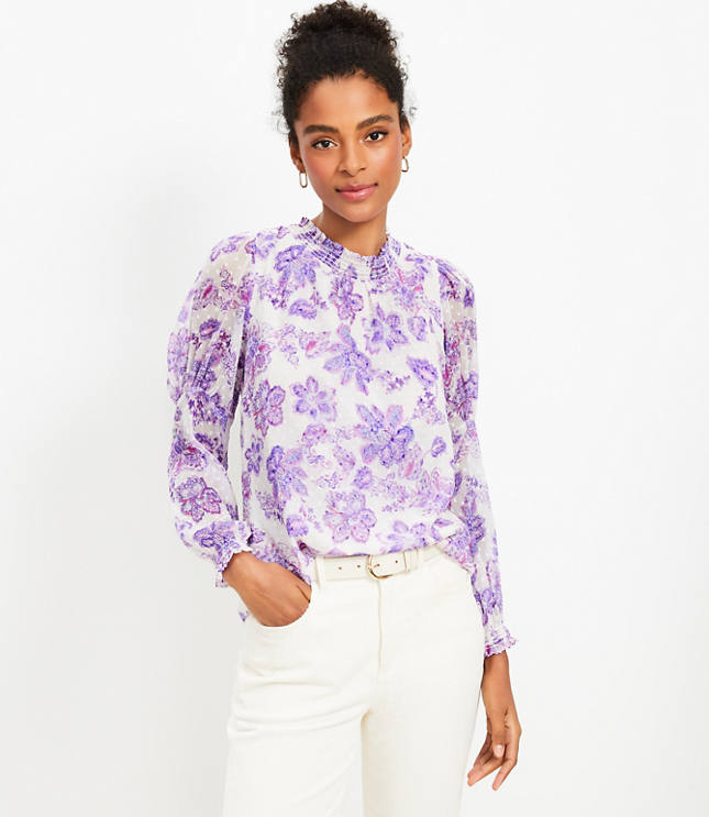 Shimmer Floral Pleated Blouse