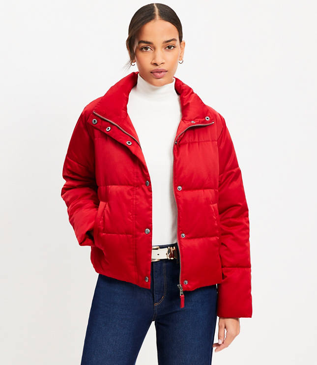 Petite Sateen Puffer Jacket - Ruby Rust