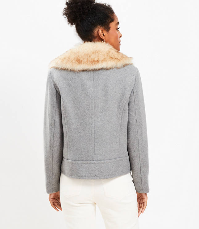 Melange Faux Fur Collar Doublecloth Jacket