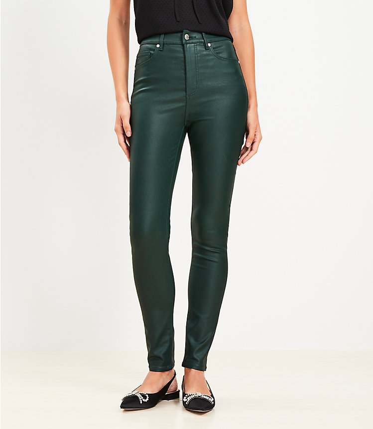 Coated High Rise Skinny Jeans in Green image number 0
