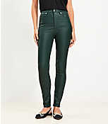 Coated High Rise Skinny Jeans in Green carousel Product Image 1