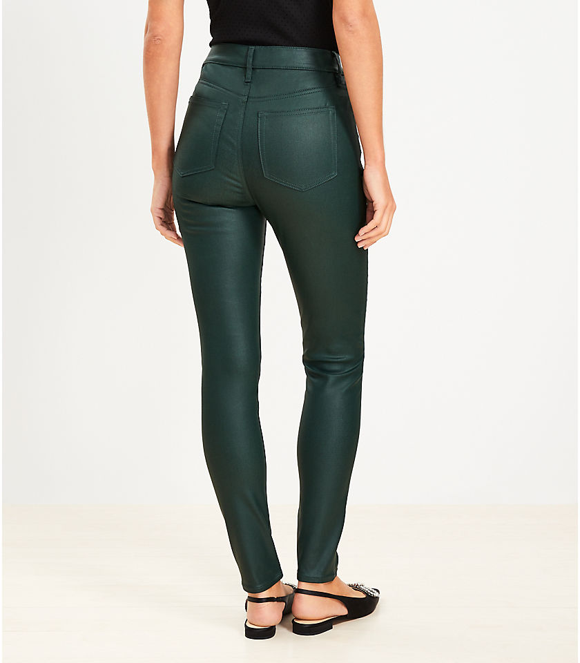 Coated High Rise Skinny Jeans in Green