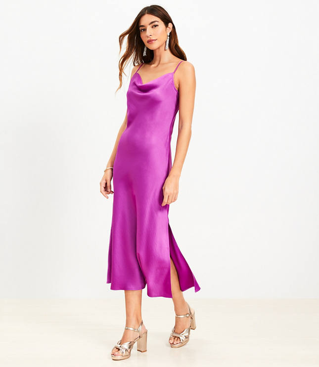 Satin Cowl Midi Slip Dress